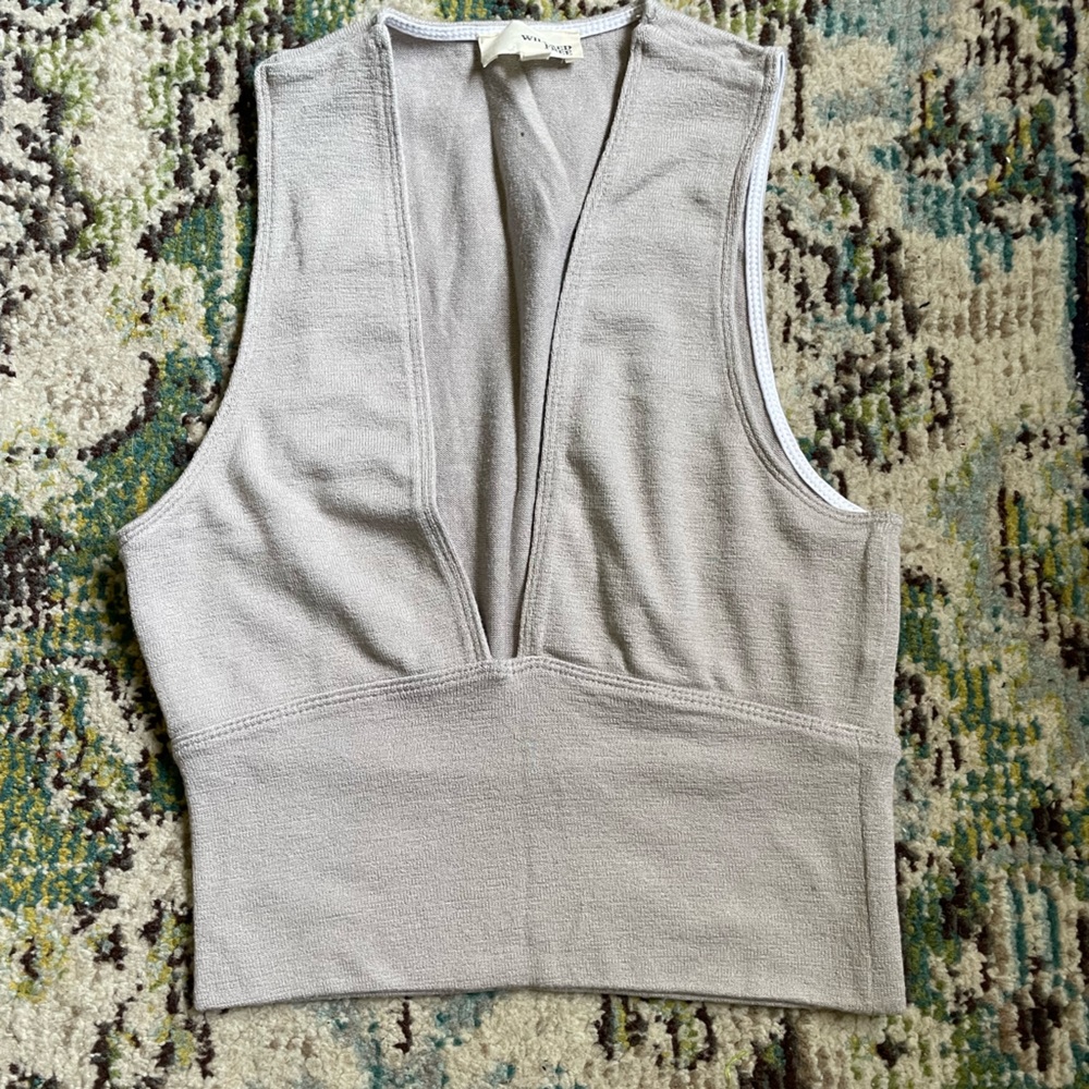 Wilfred free crop top deep v front detail soft knit xs